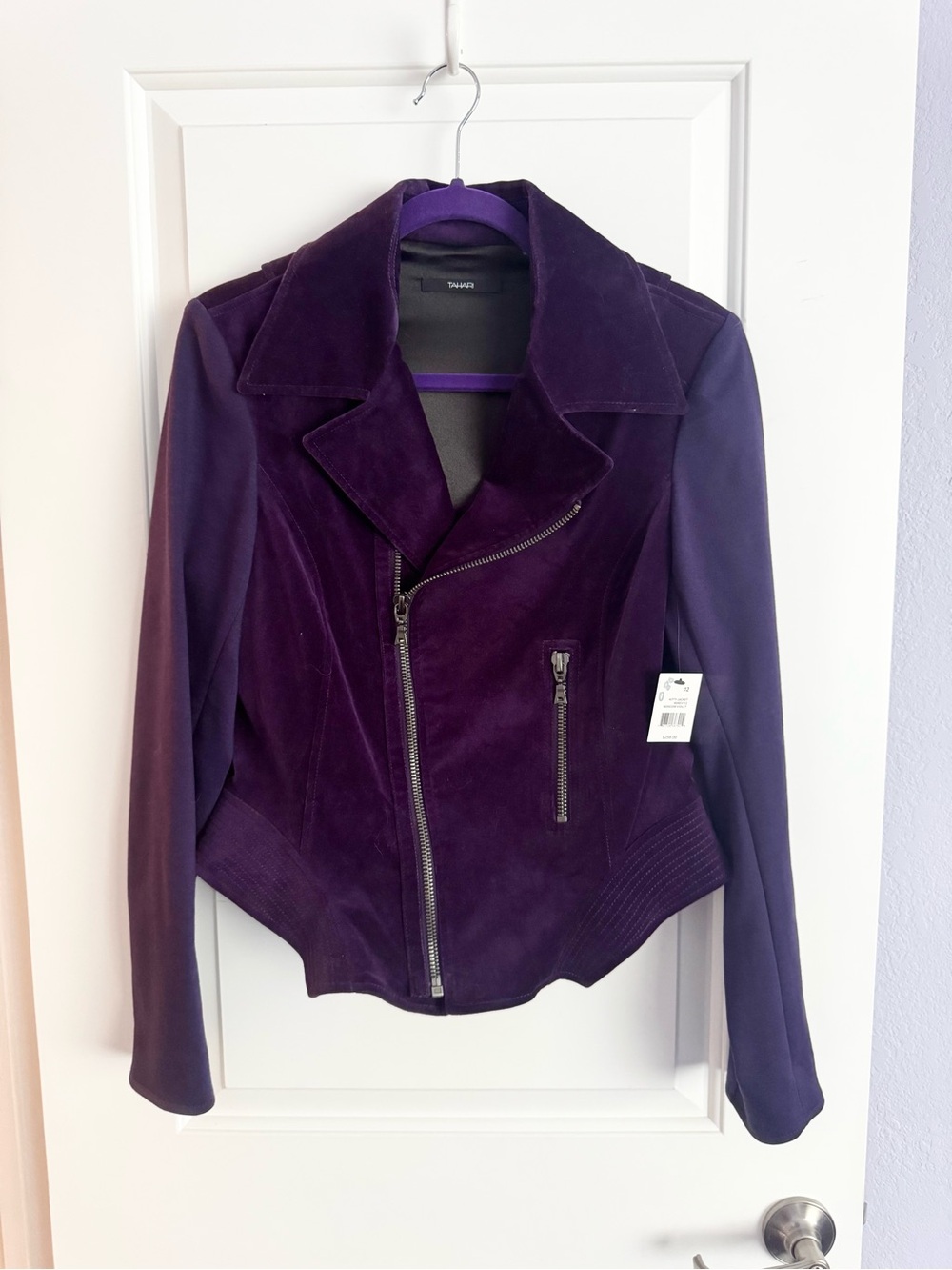 TAHARI, royal purple, velvet combo, fitted, NWT